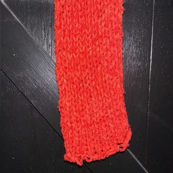 Honey Belle Open Knit Long Sleeve Red Crop Top Off the Shoulder V-Neck Stretchy - Picture 6 of 8